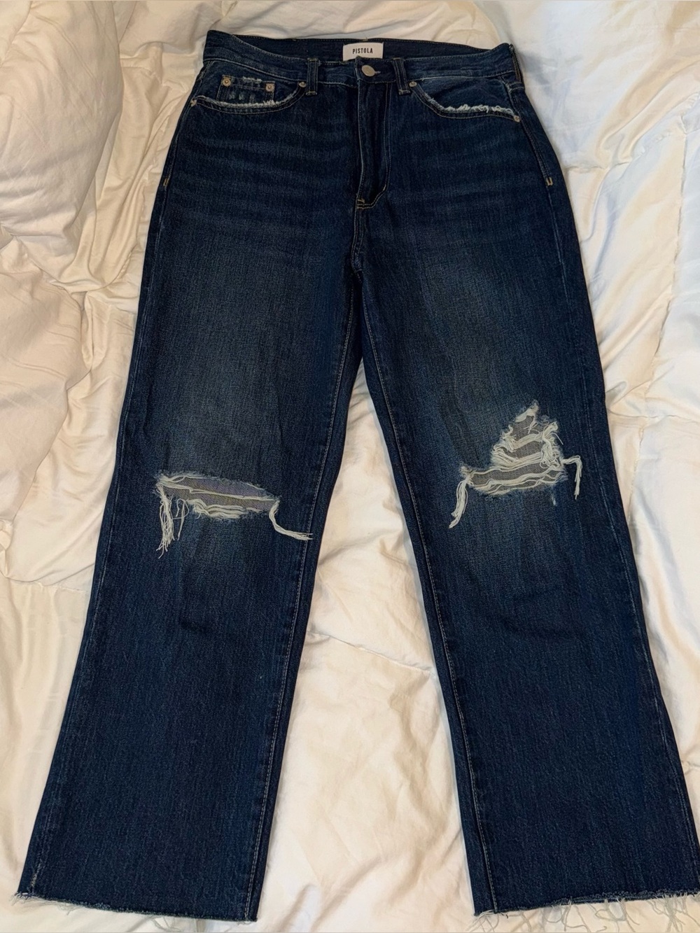 pistola Dark Indigo Straight-Leg cropped Distressed Jeans